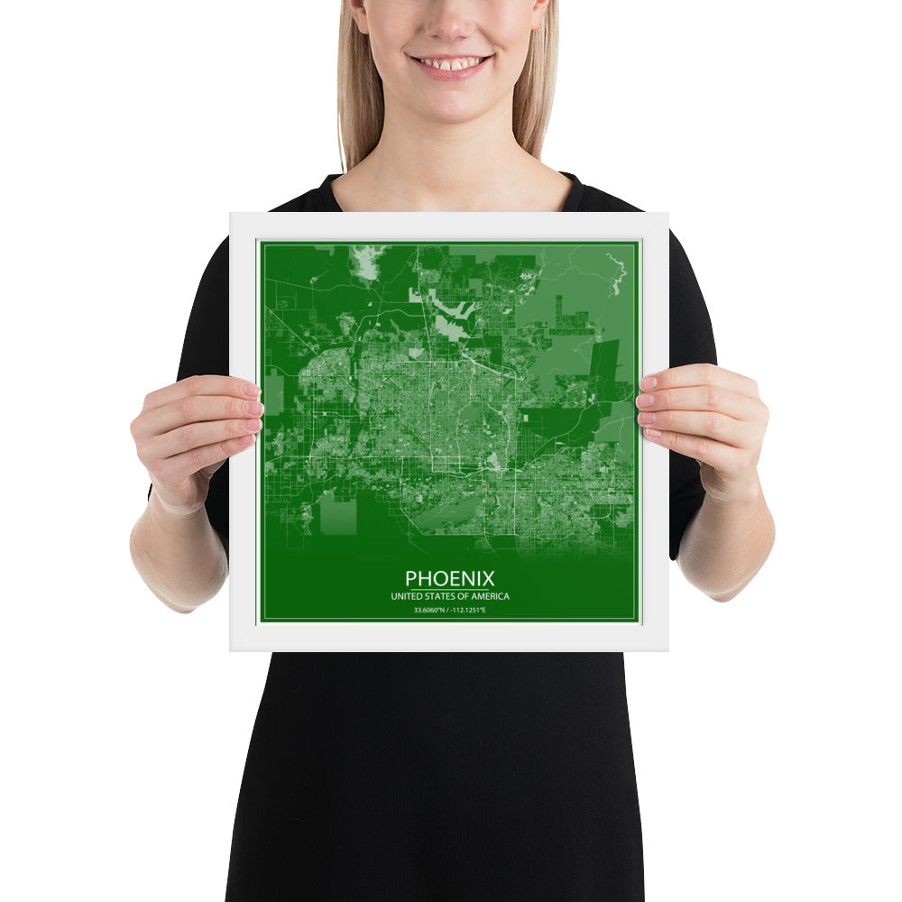 Phoenix Green and White Framed Map