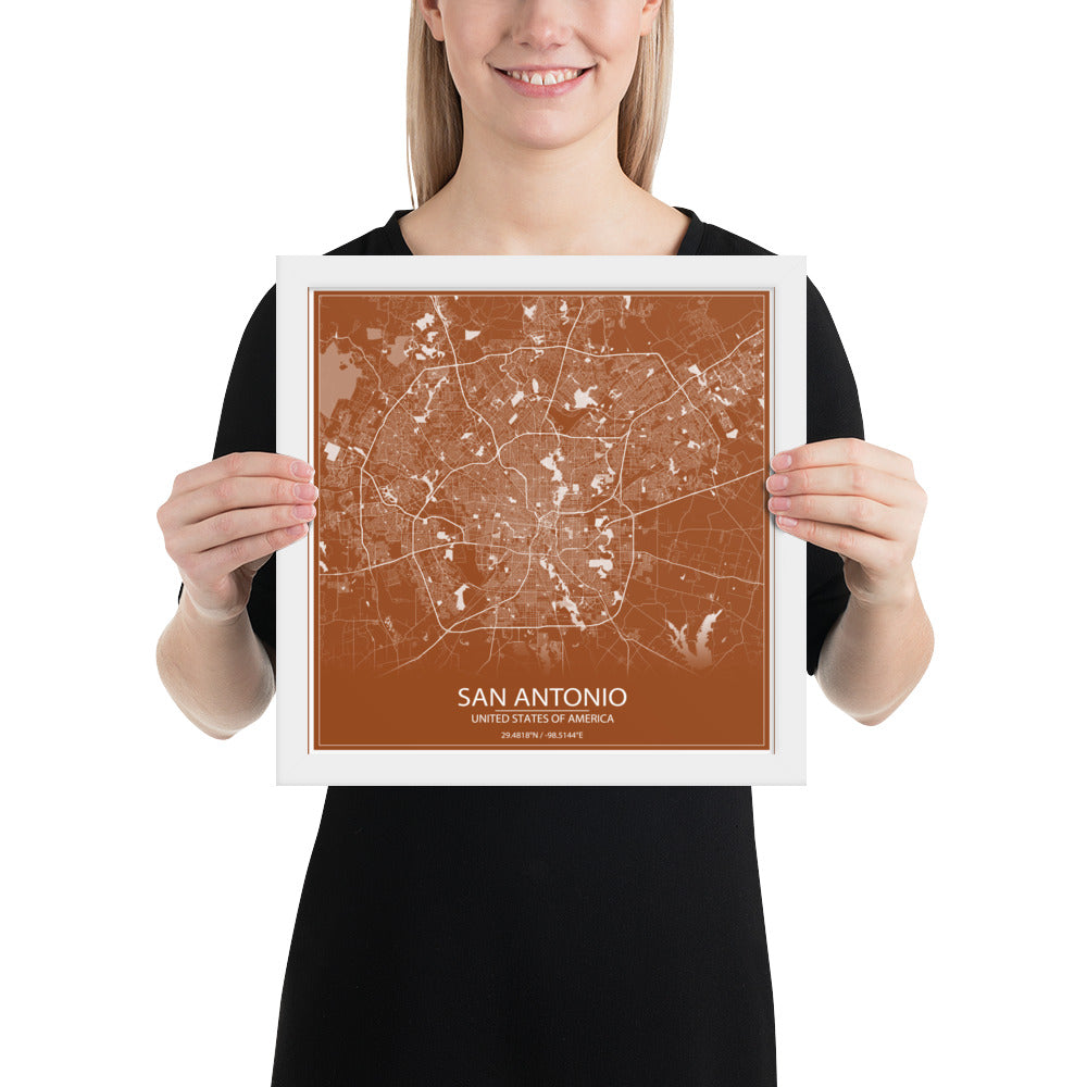 San Antonio Brown and White Framed Map