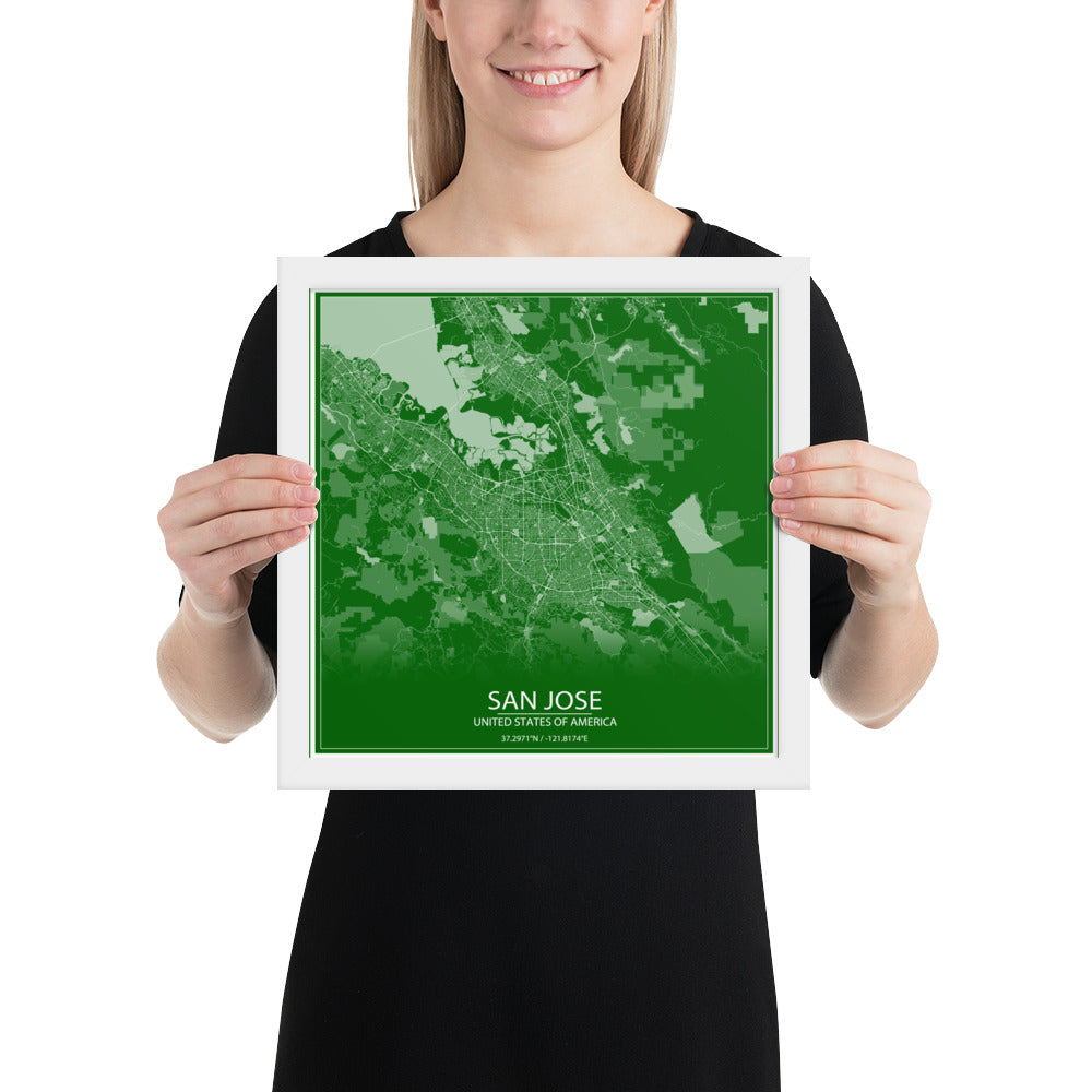 San Jose Green and White Framed Map