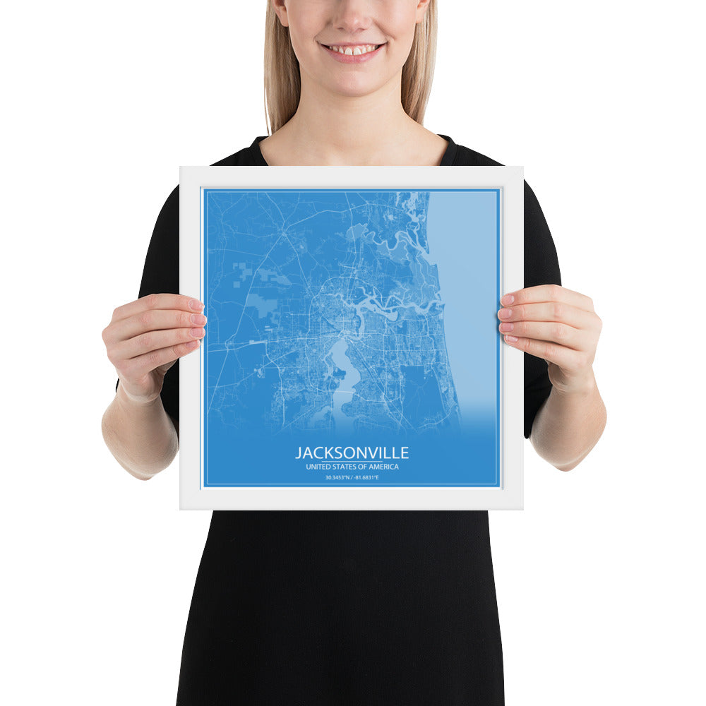 Jacksonville Blue and White Framed Map