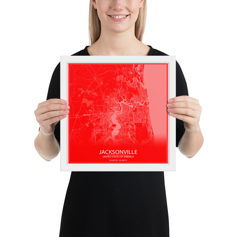 Jacksonville Red and White Framed Map