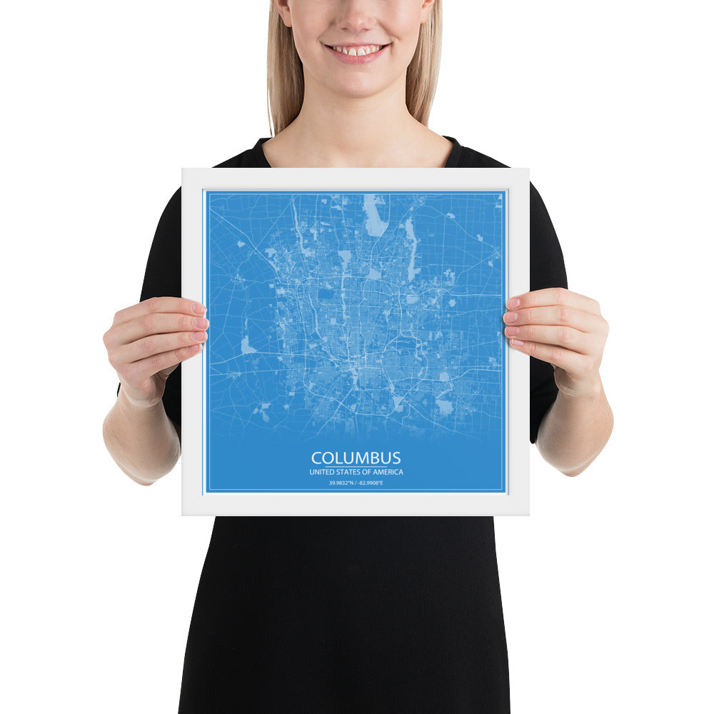 Columbus Blue and White Framed Map