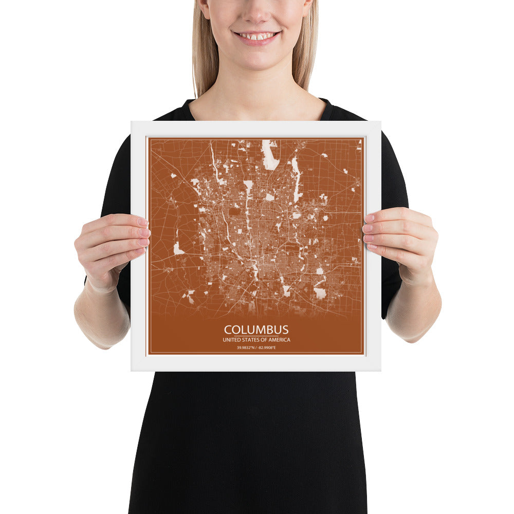 Columbus Brown and White Framed Map