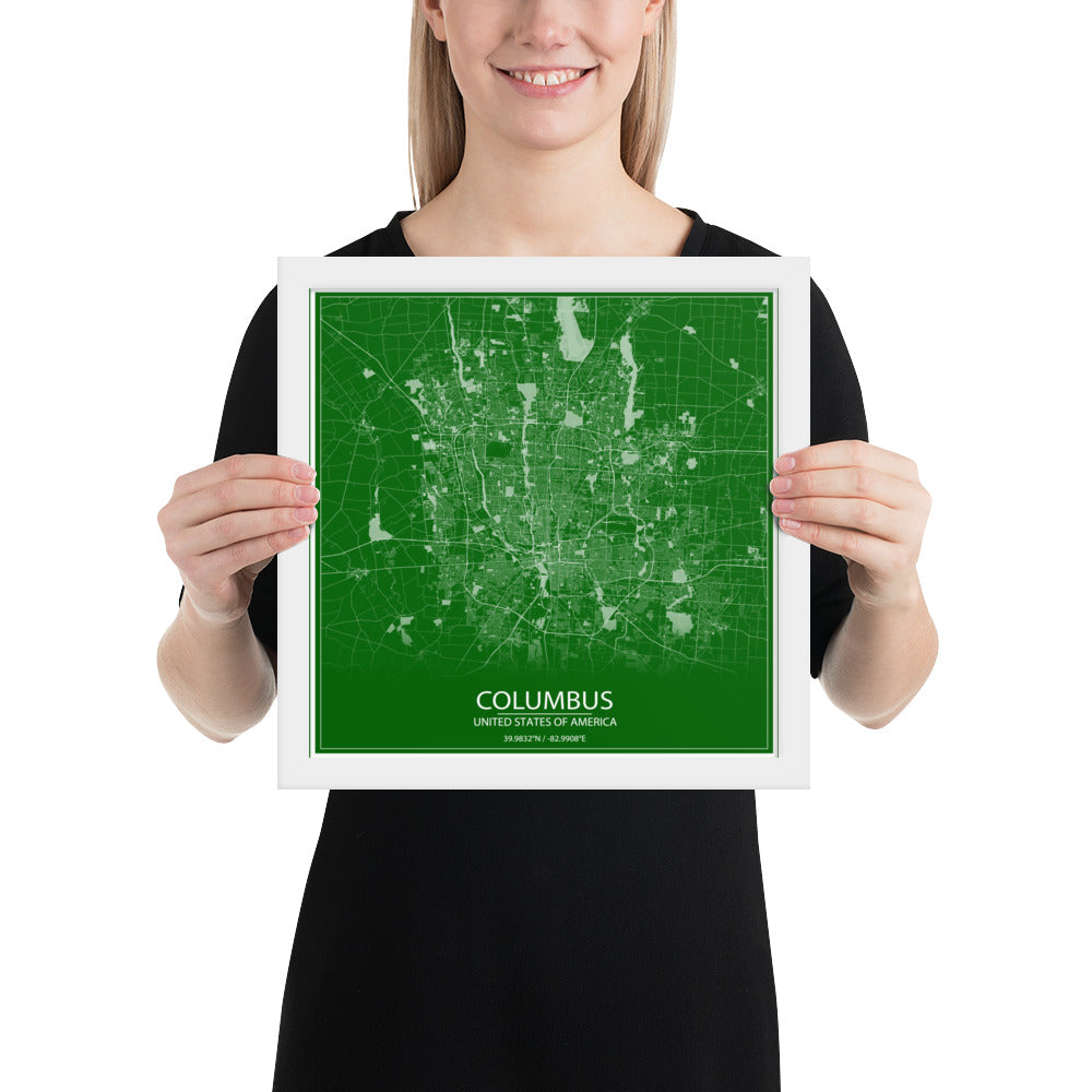 Columbus Green and White Framed Map