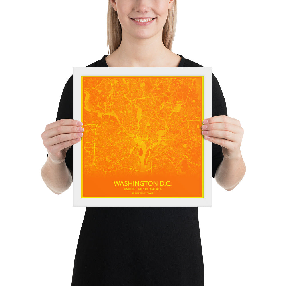 Washington, D.C. Orange and Yellow Framed Map