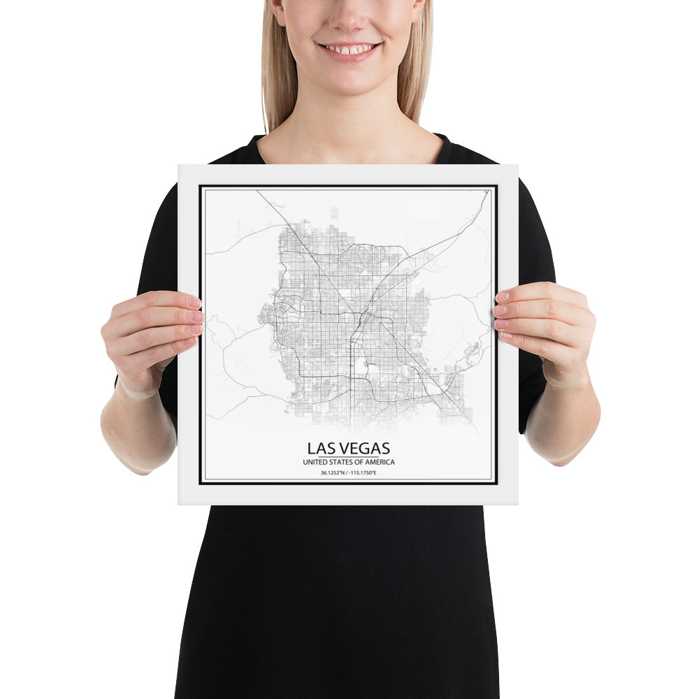 Las Vegas White Framed Map