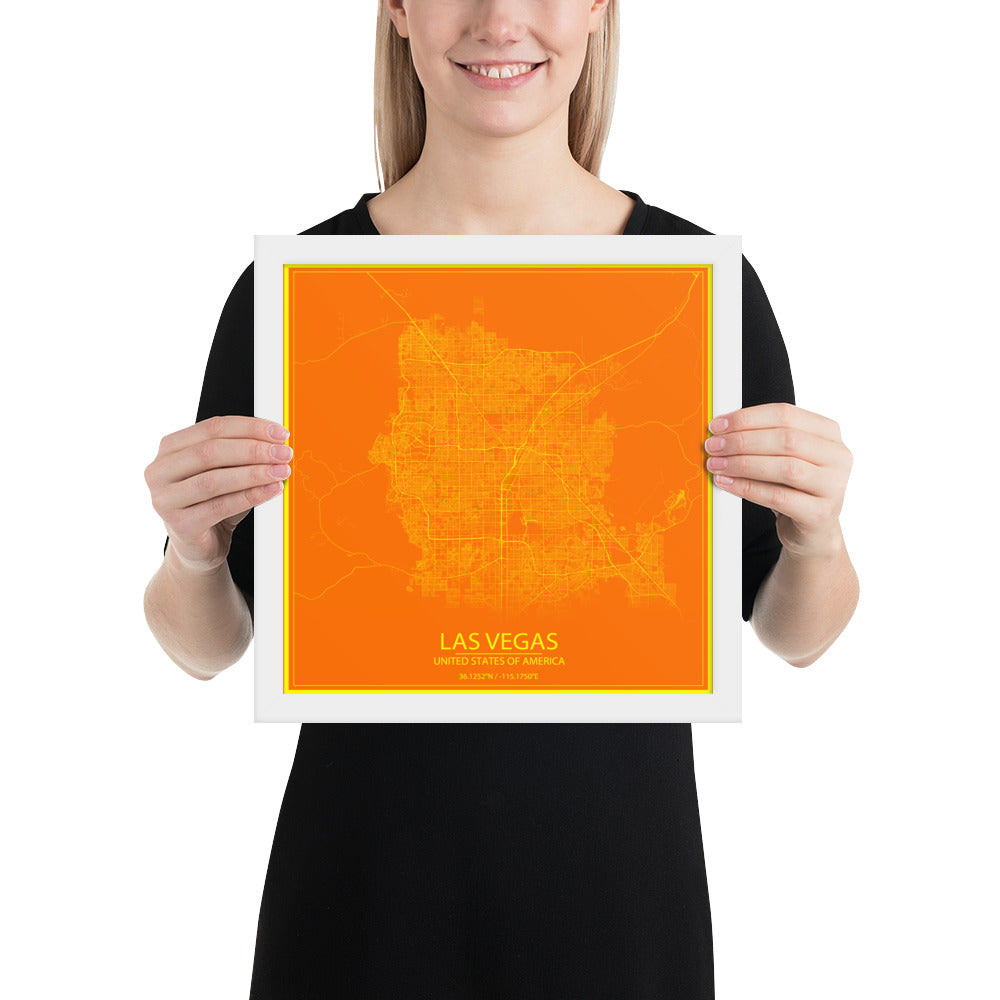 Las Vegas Orange and Yellow Framed Map