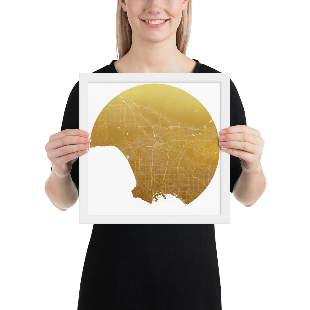 Los Angeles Gold on White Framed Map