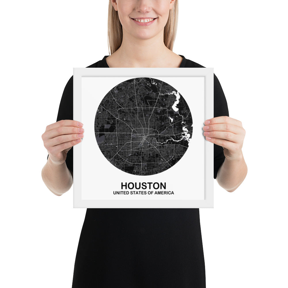 Houston Circular Black Framed Map