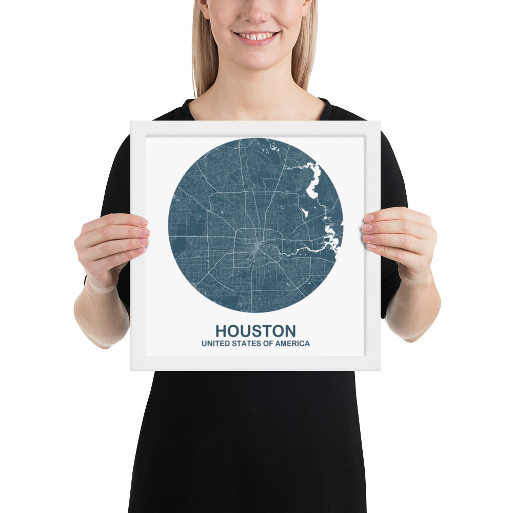 Houston Circular Blue Framed Map