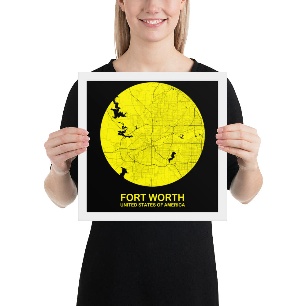 Fort Worth Circular Yellow Framed Map