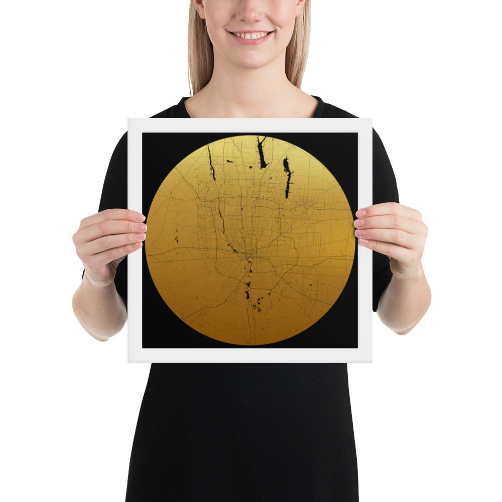 Columbus Gold on Black Framed Map