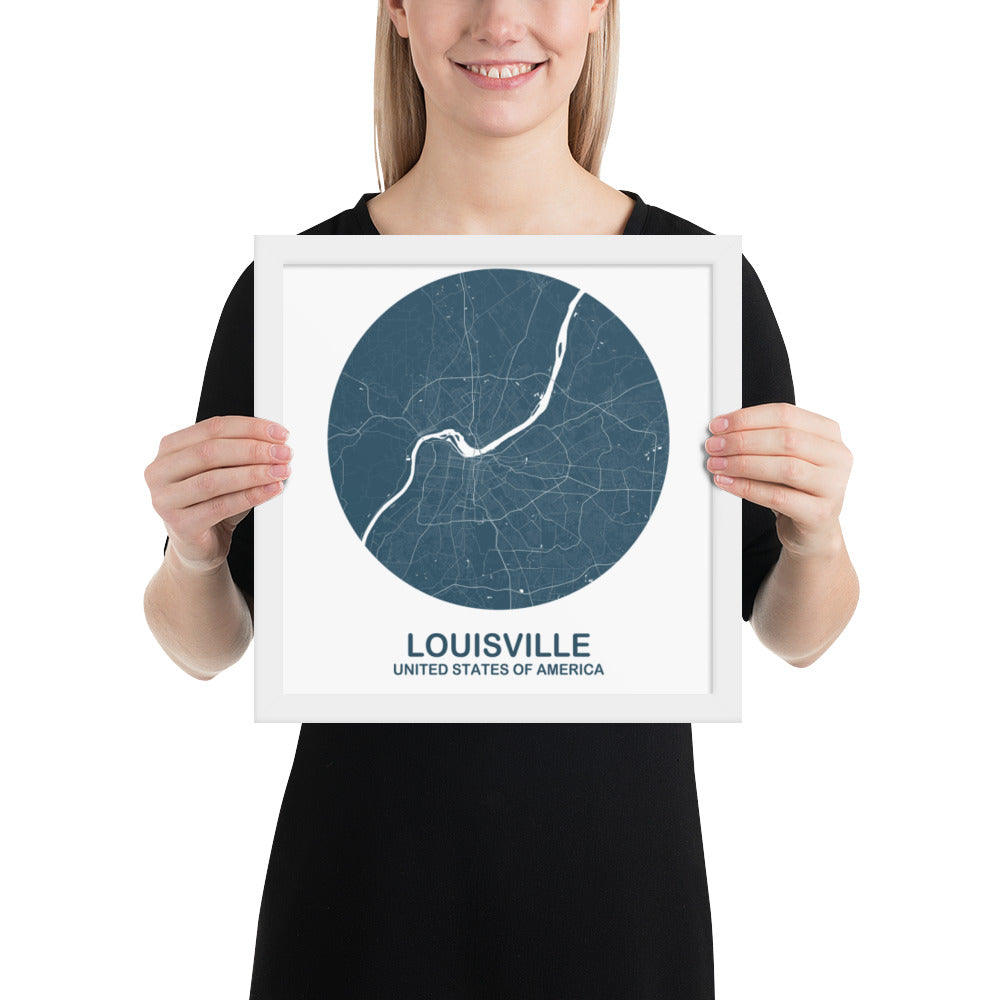 Louisville Circular Blue Framed Map
