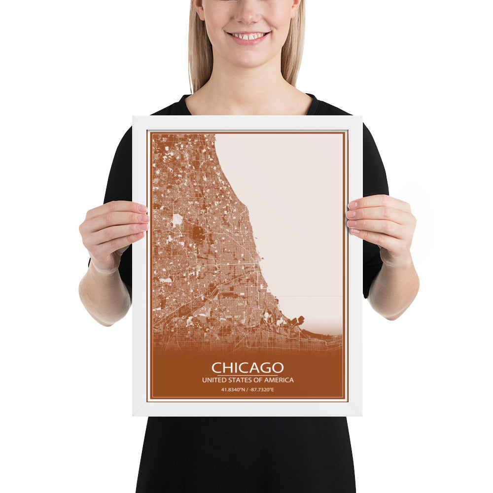 Chicago Brown and White Framed Map