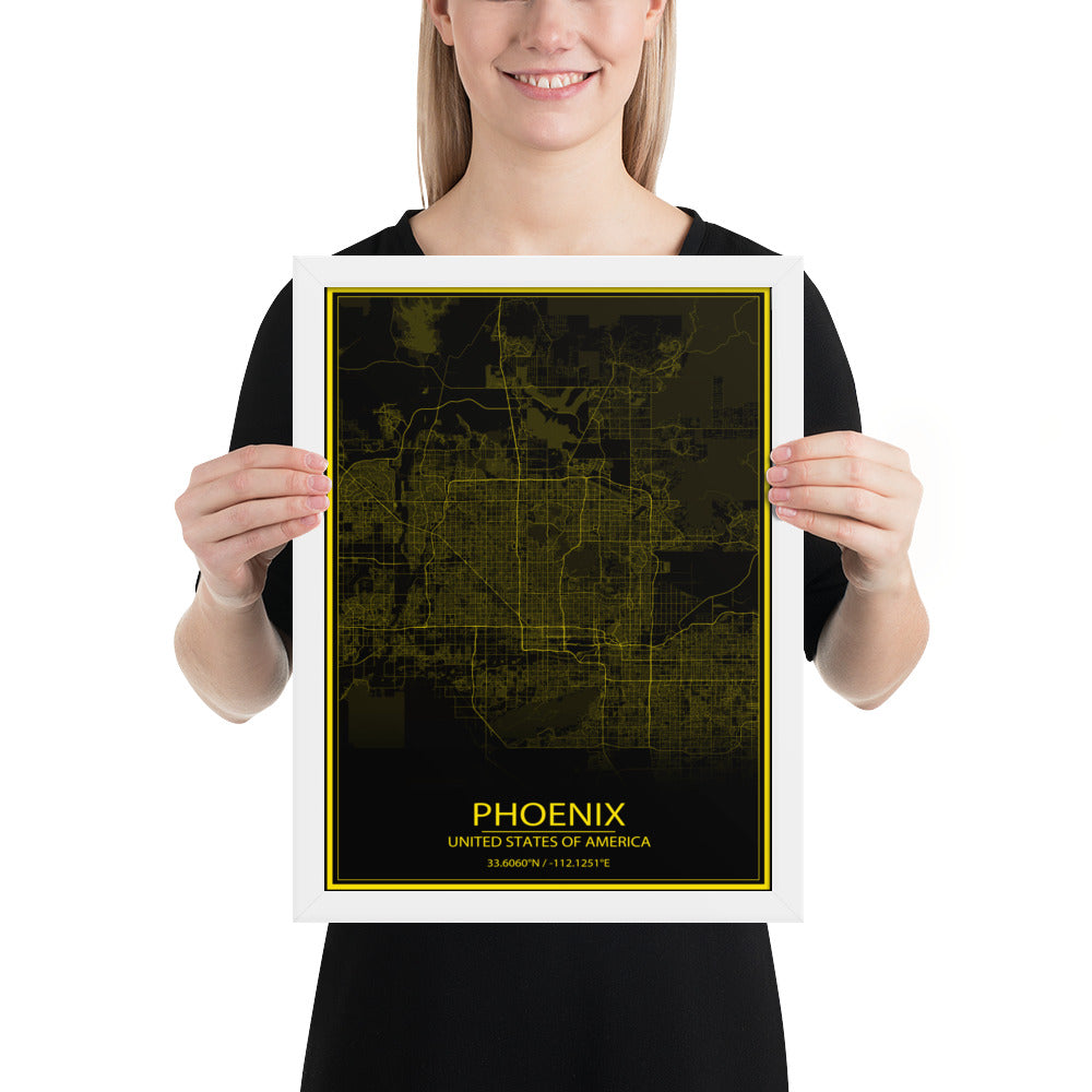 Phoenix Black and Yellow Framed Map