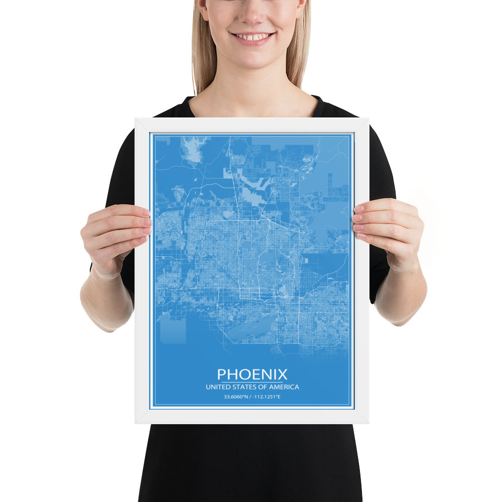 Phoenix Blue and White Framed Map