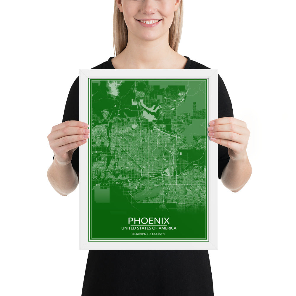 Phoenix Green and White Framed Map