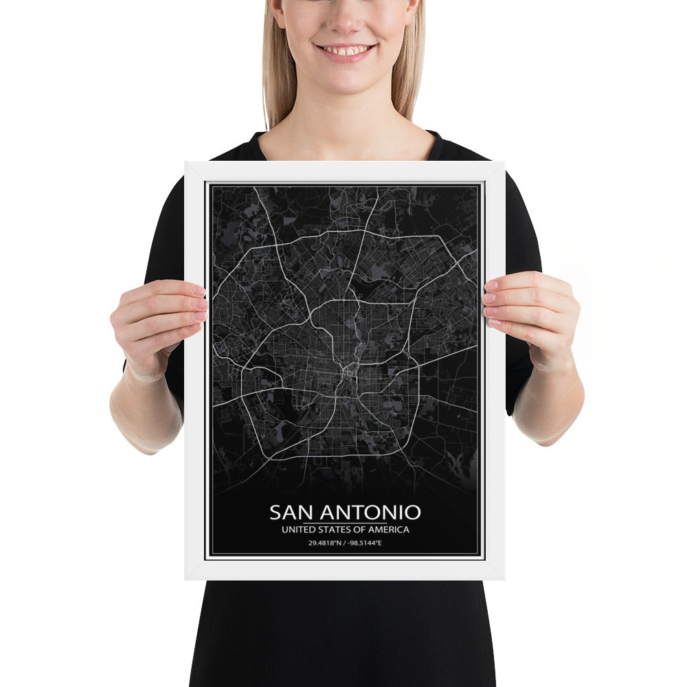 San Antonio Black Framed Map