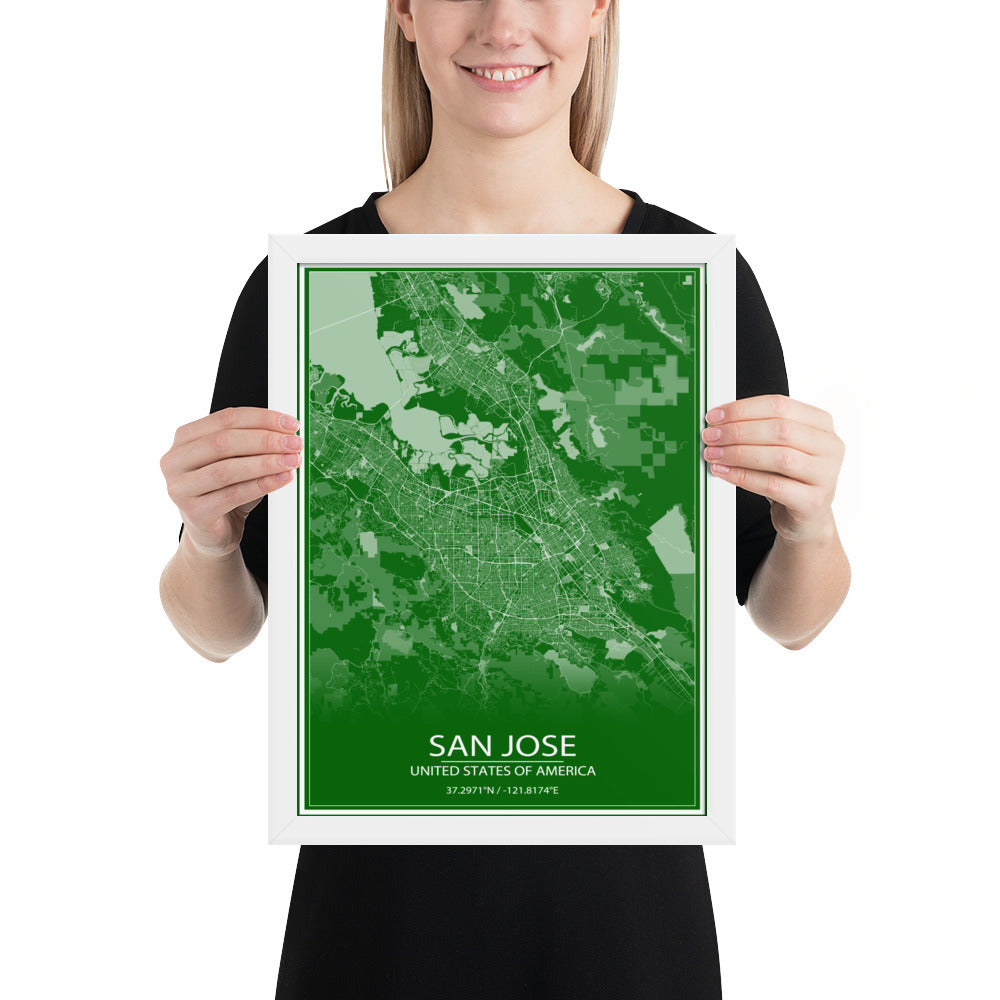 San Jose Green and White Framed Map