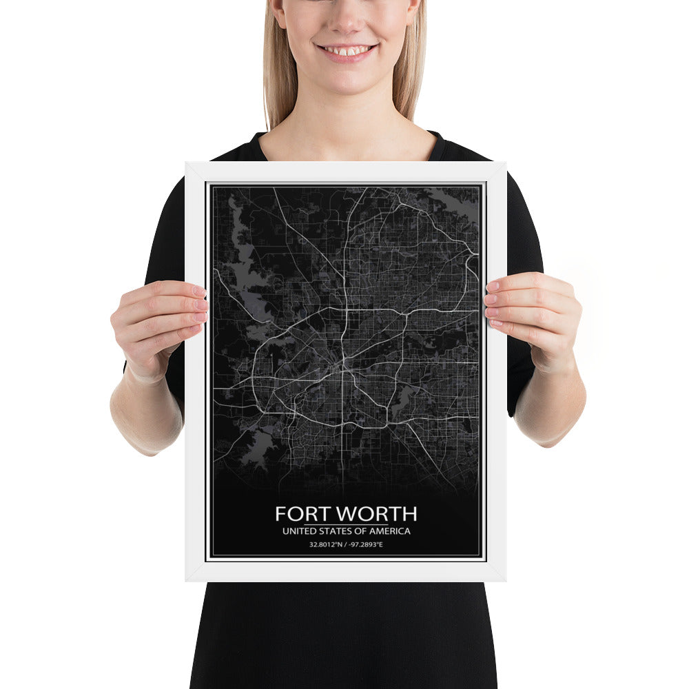 Fort Worth Black Framed Map