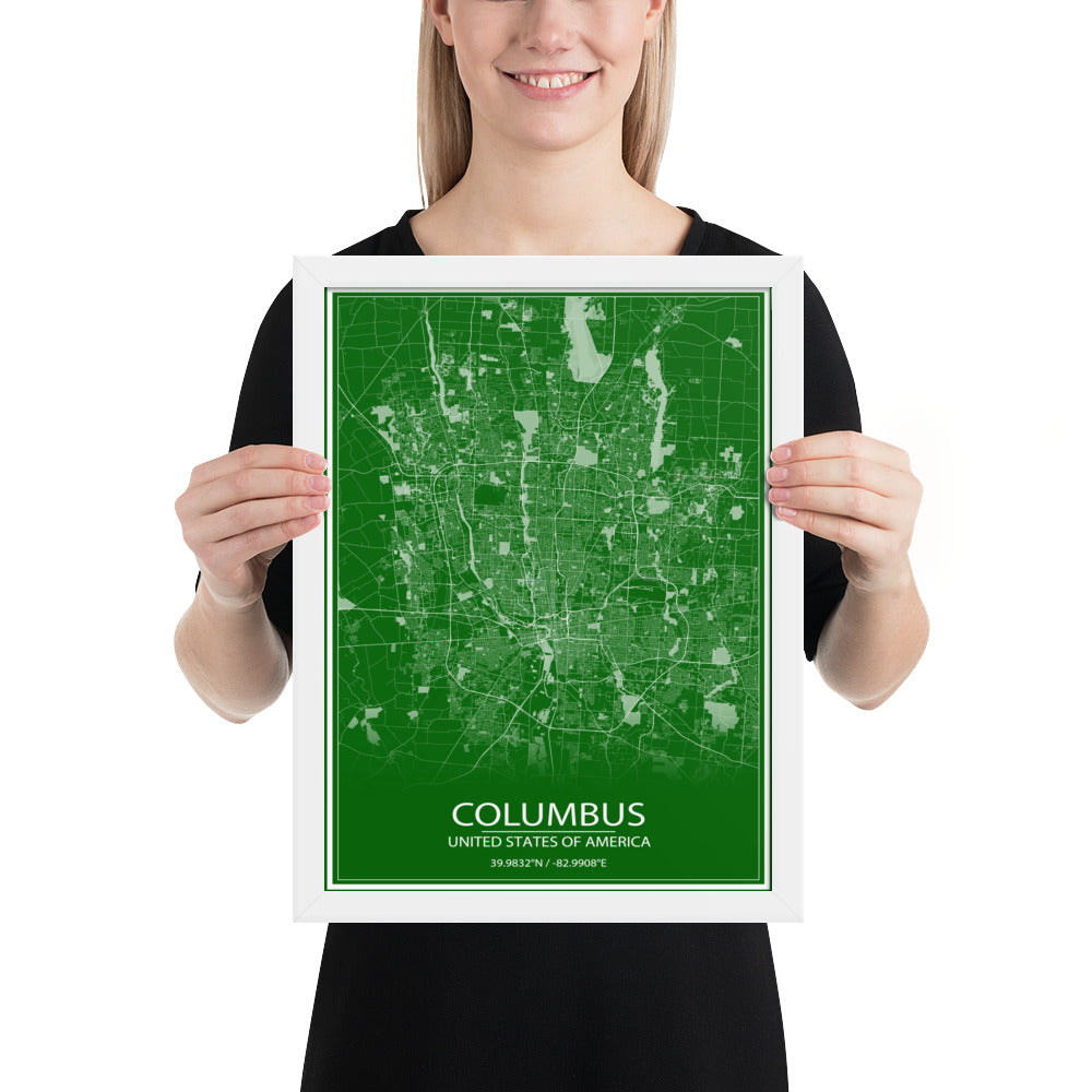 Columbus Green and White Framed Map
