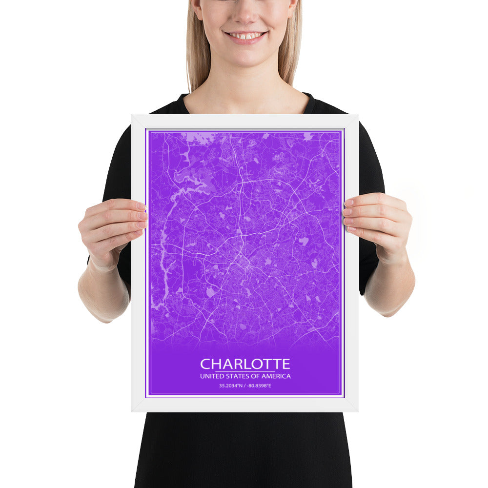 Charlotte Purple and White Framed Map
