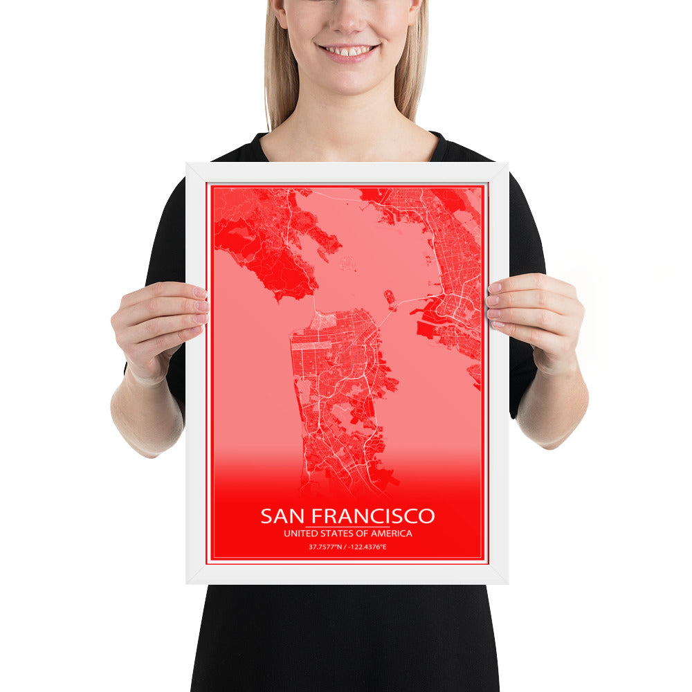 San Francisco Red and White Framed Map