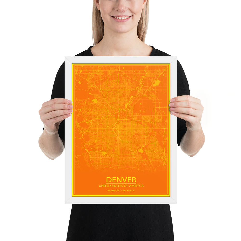 Denver Orange and Yellow Framed Map