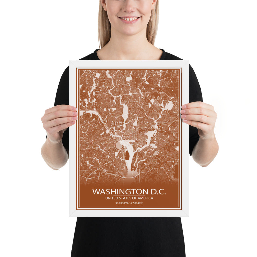 Washington, D.C. Brown and White Framed Map