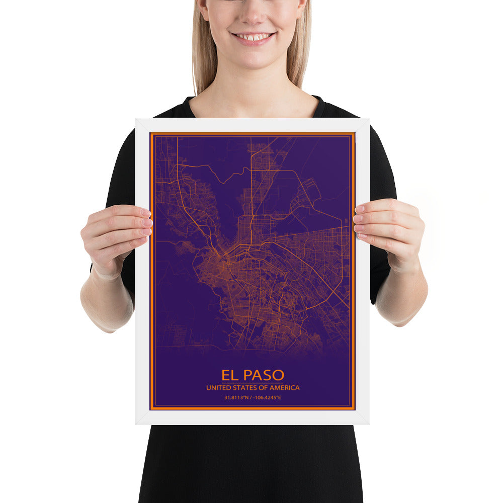 El Paso Purple and Orange Framed Map