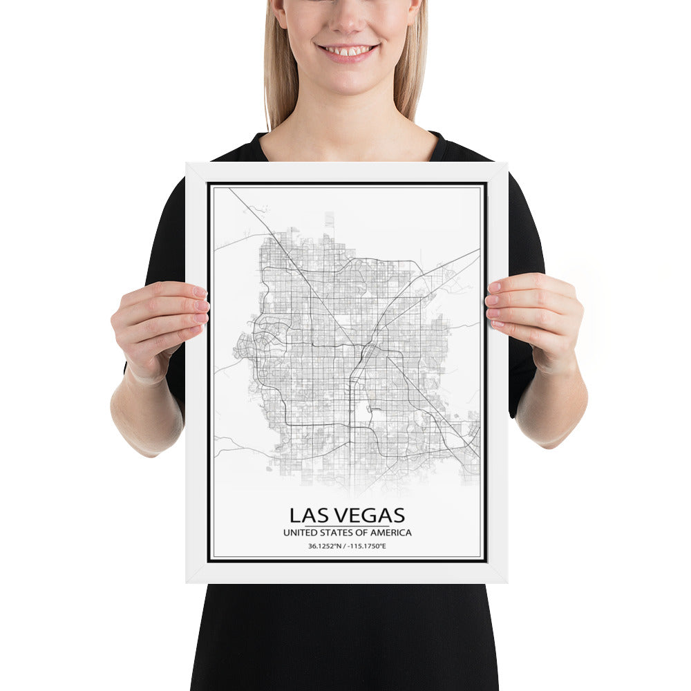 Las Vegas White Framed Map