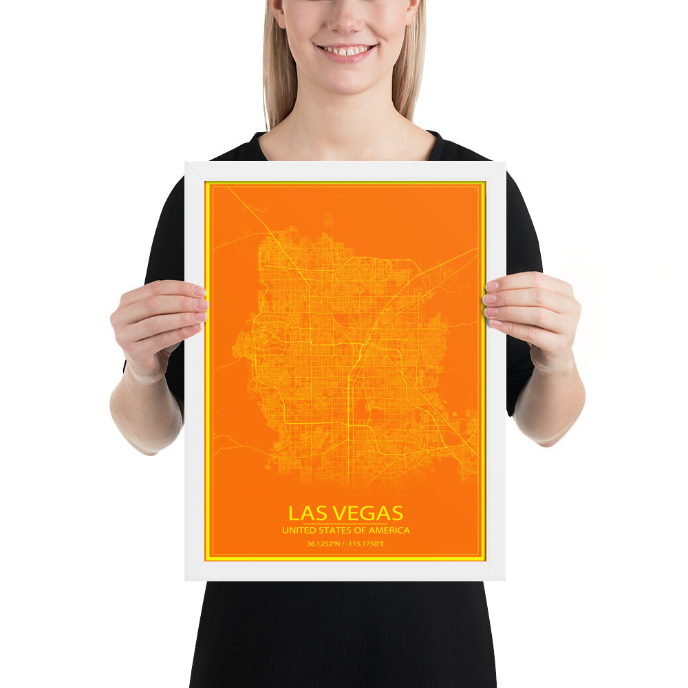 Las Vegas Orange and Yellow Framed Map