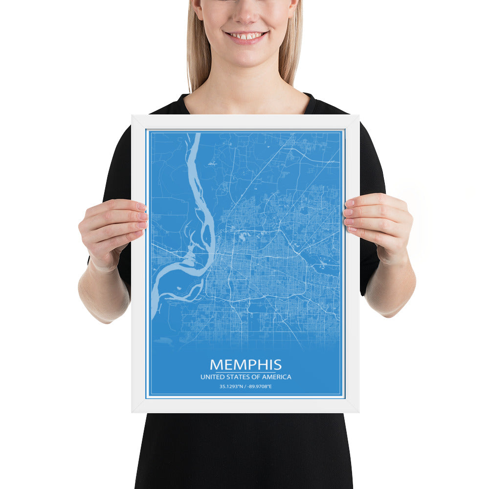 Memphis Blue and White Framed Map