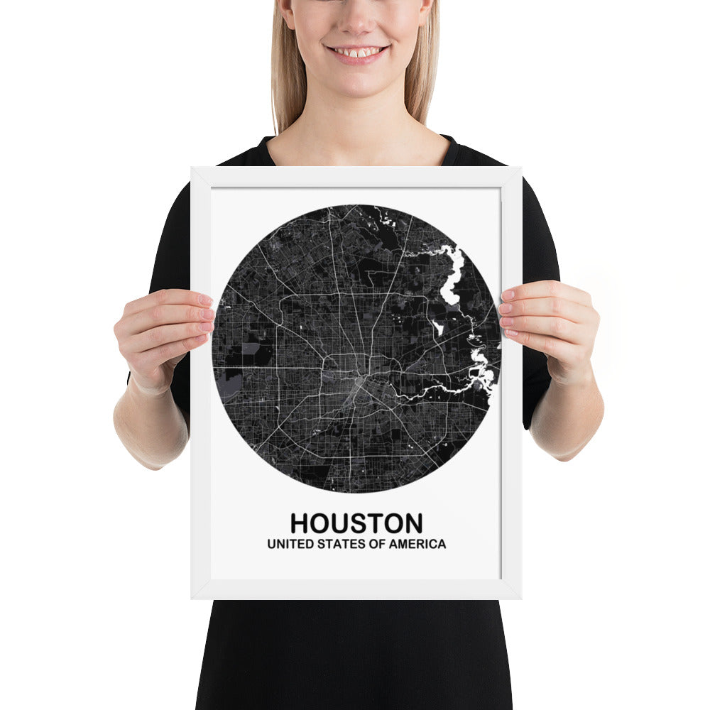 Houston Circular Black Framed Map