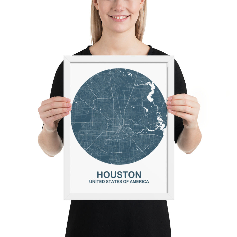 Houston Circular Blue Framed Map