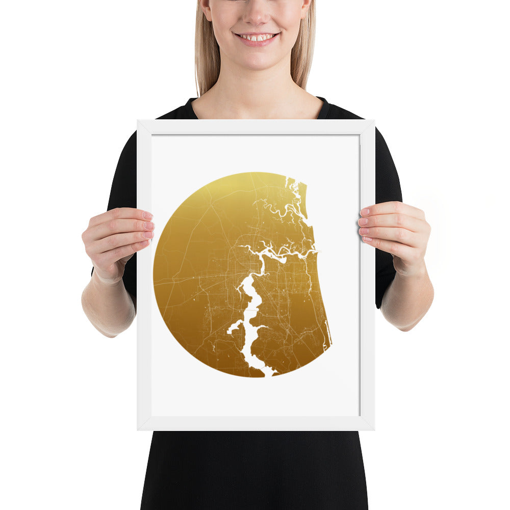 Jacksonville Gold on White Framed Map