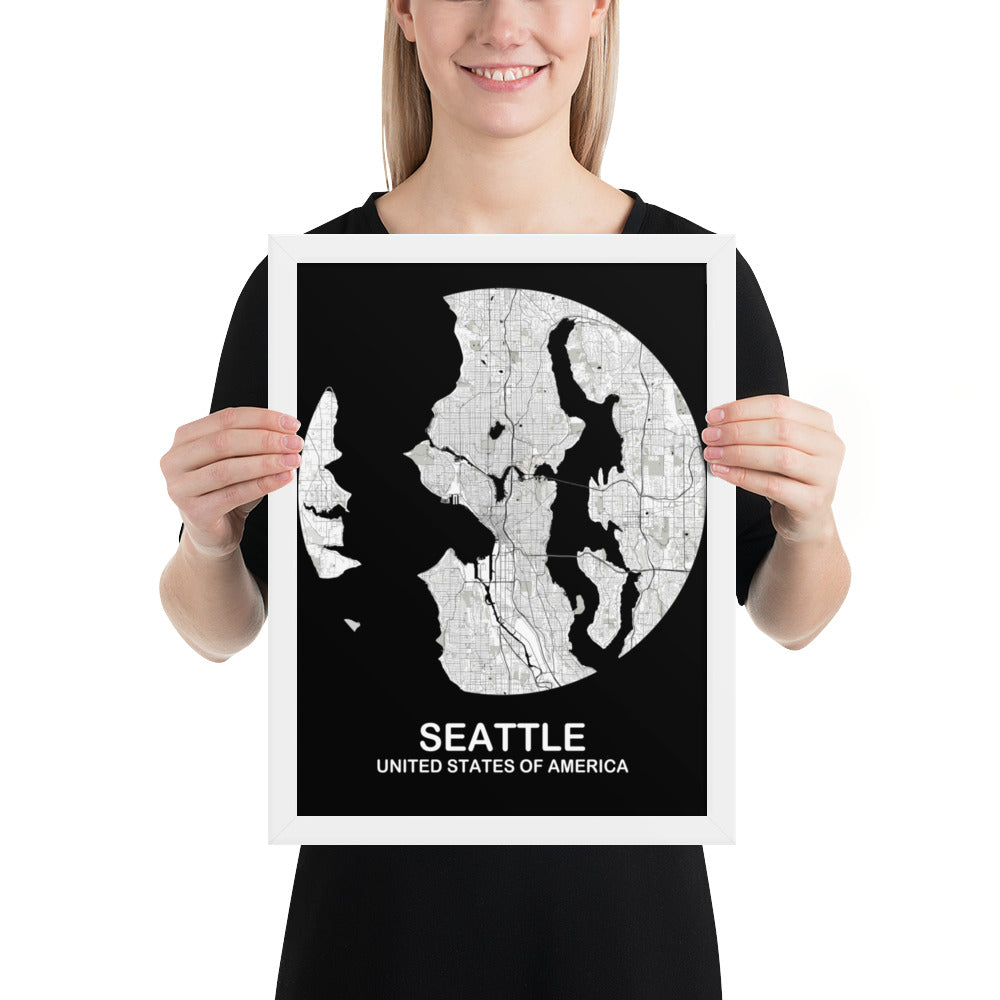 Seattle Circular White Framed Map