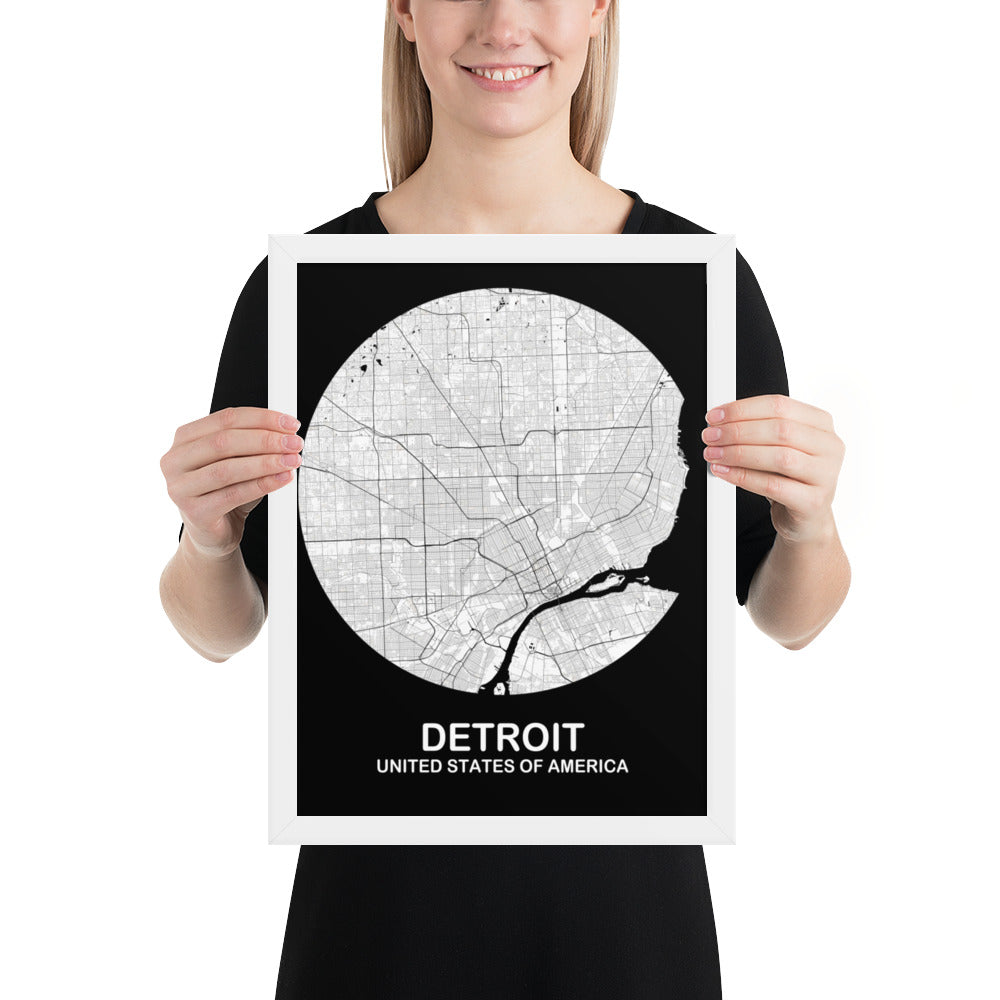 Detroit Circular White Framed Map