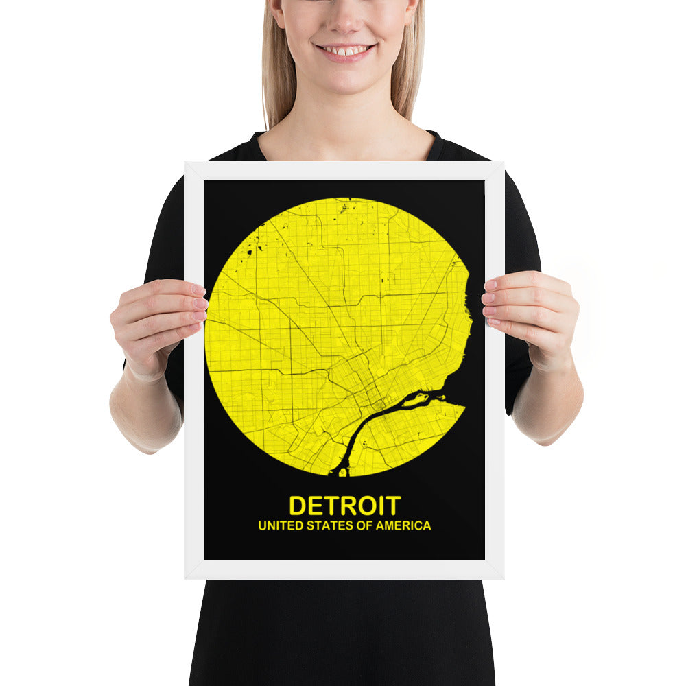 Detroit Circular Yellow Framed Map