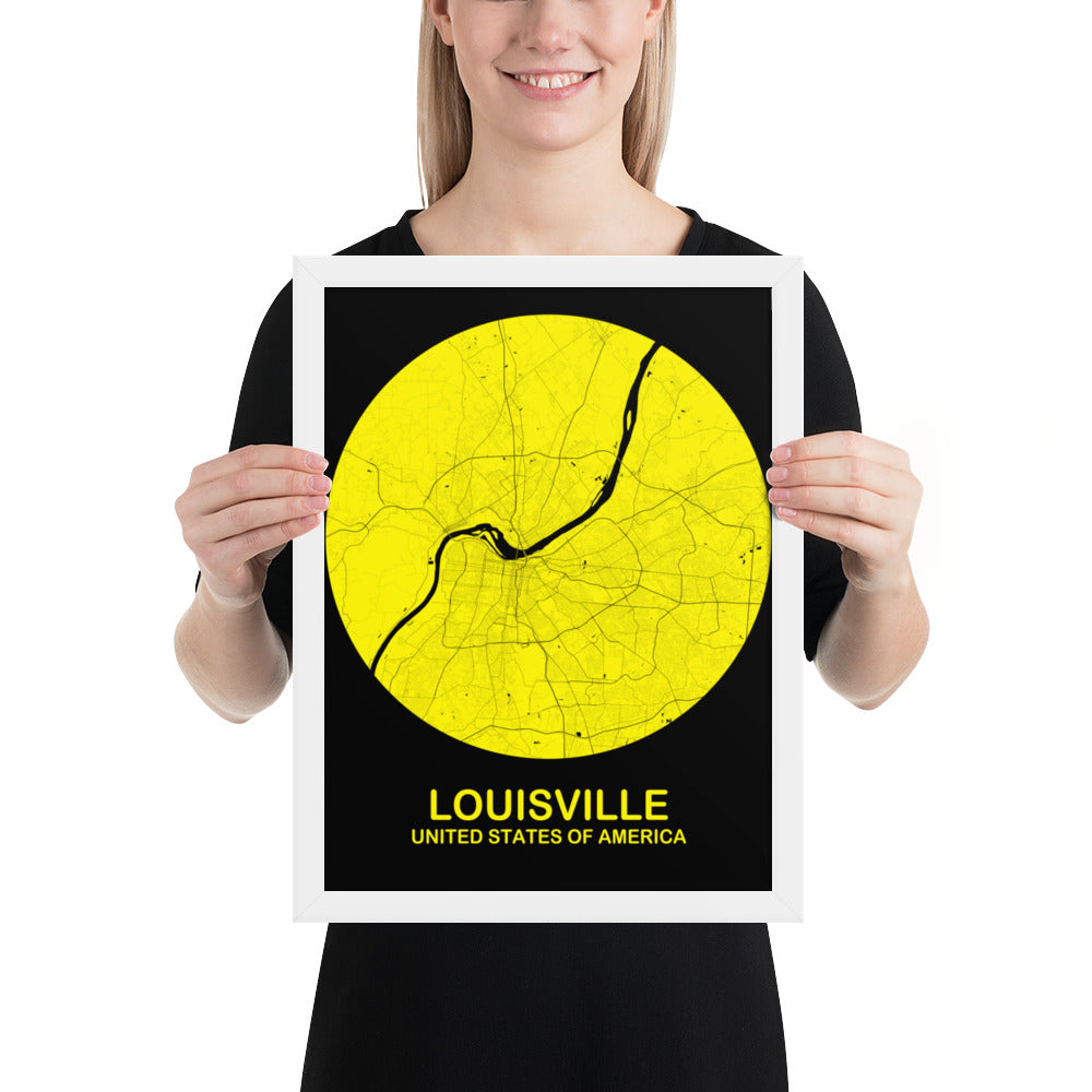 Louisville Circular Yellow Framed Map