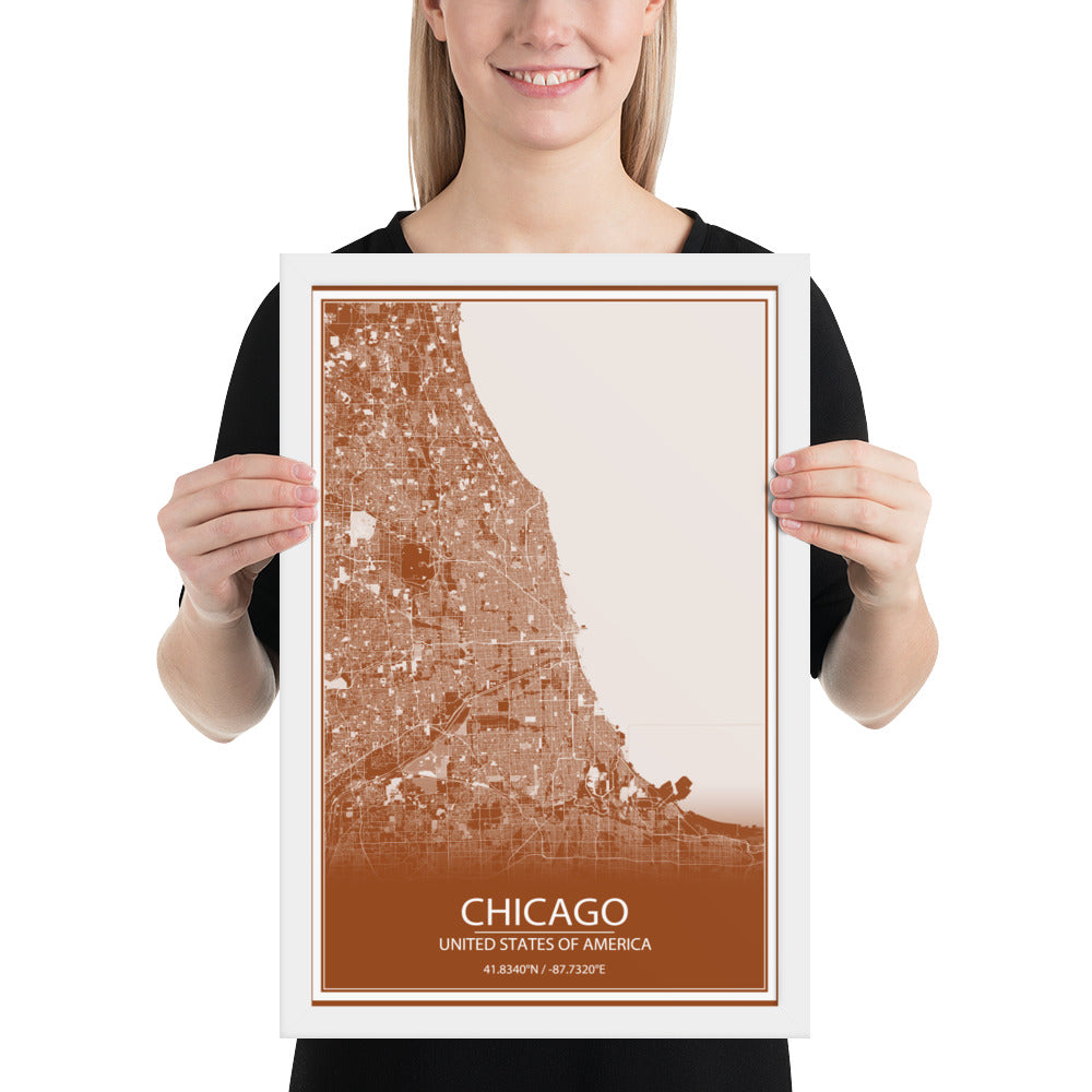 Chicago Brown and White Framed Map