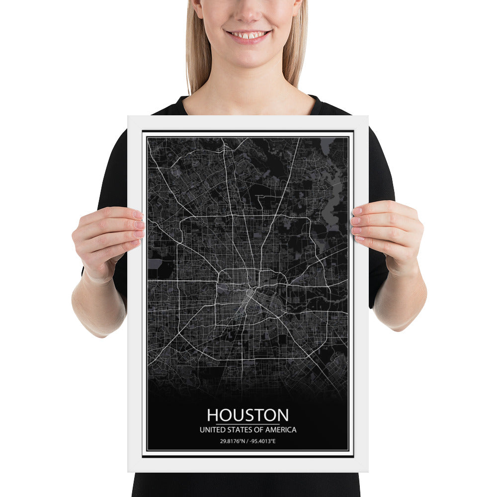 Houston Black Framed Map