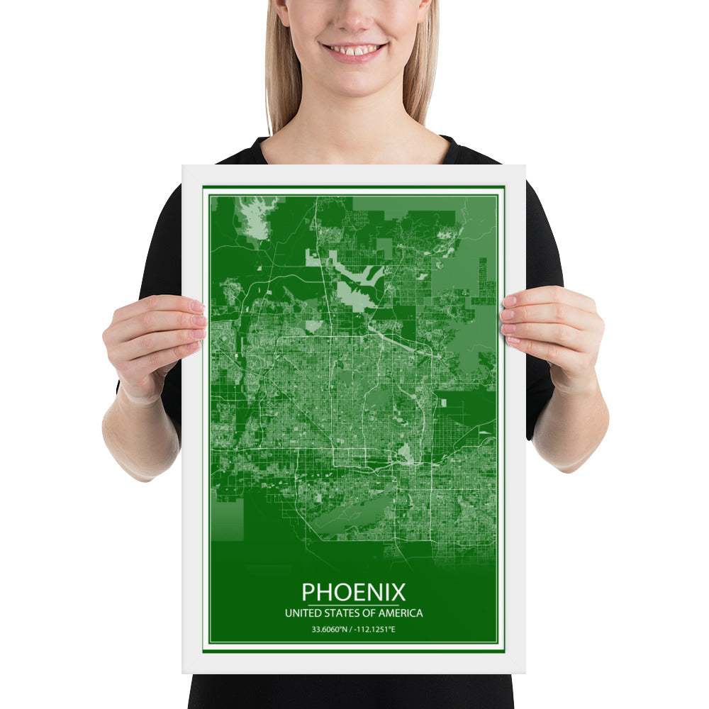 Phoenix Green and White Framed Map