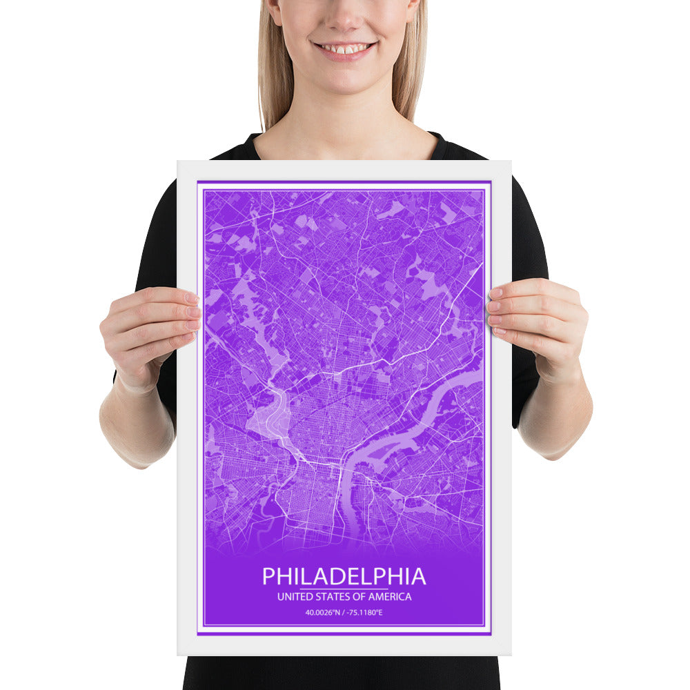 Philadelphia Purple and White Framed Map