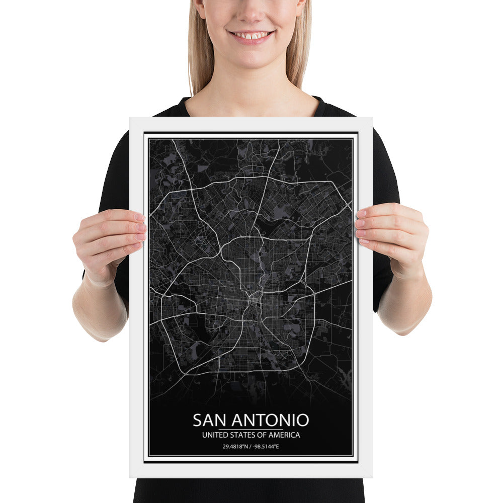 San Antonio Black Framed Map
