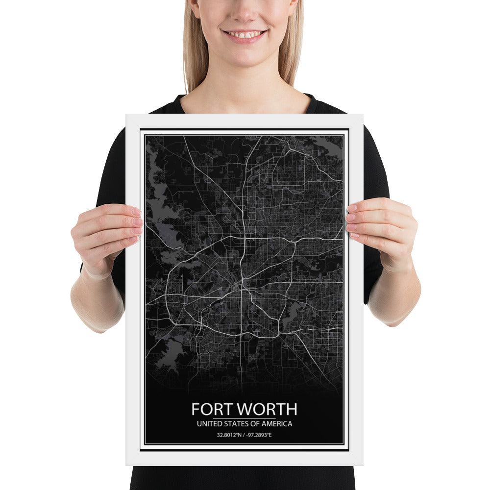 Fort Worth Black Framed Map