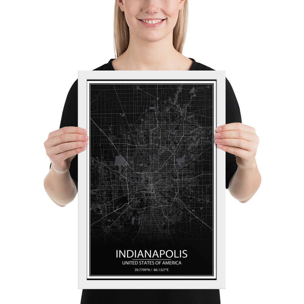 Indianapolis Black Framed Map