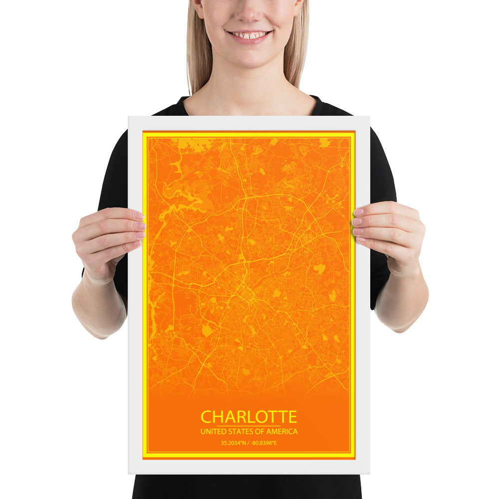 Charlotte Orange and Yellow Framed Map