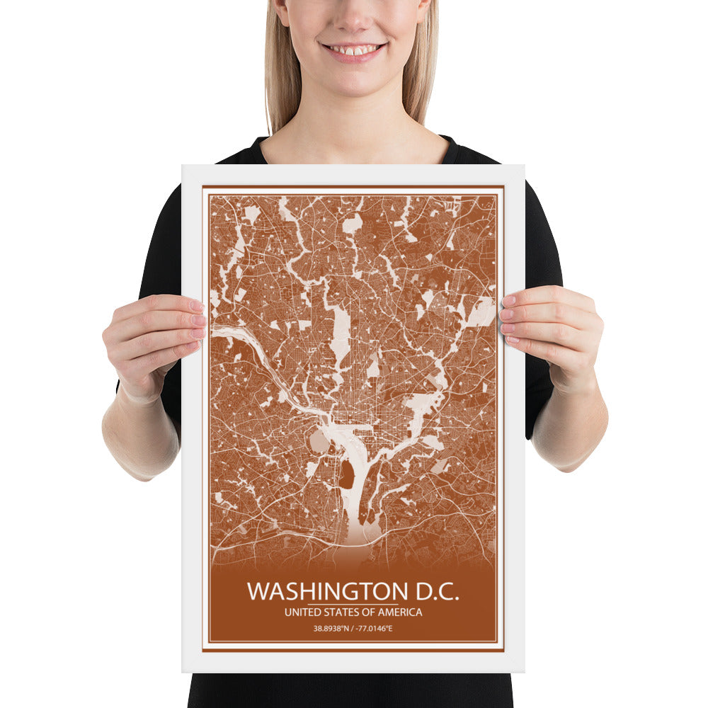Washington, D.C. Brown and White Framed Map