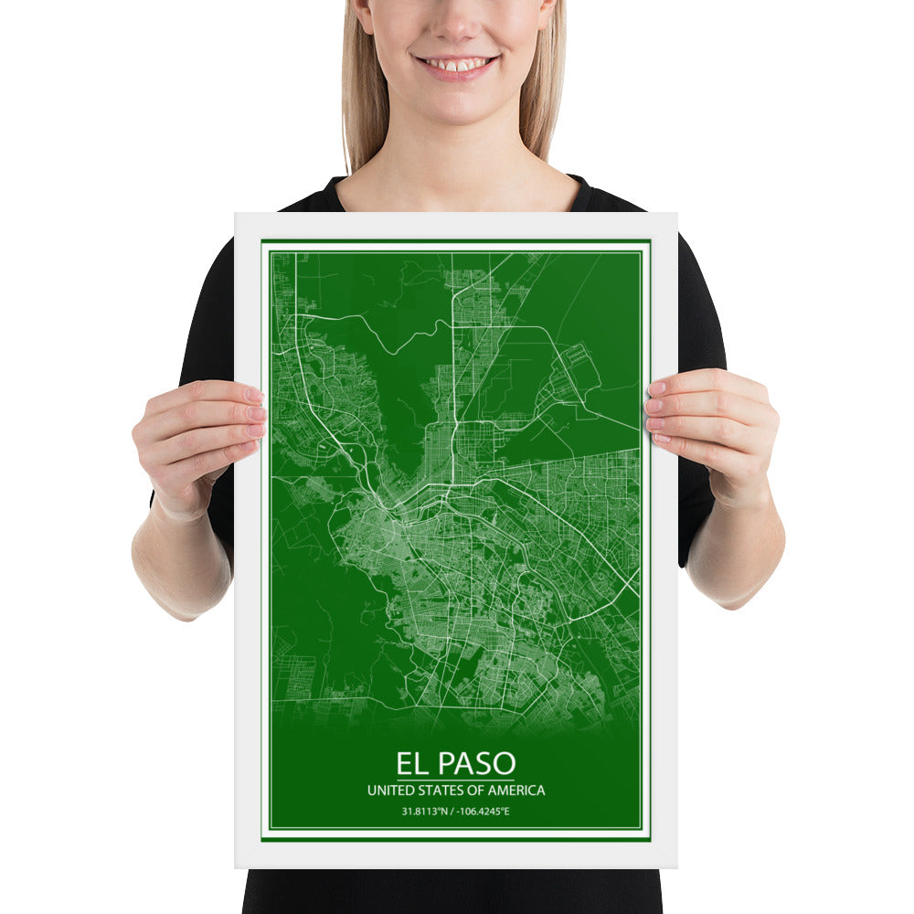 El Paso Green and White Framed Map